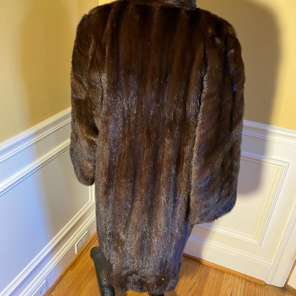 Calf-Length Brown Mink Fur Coat - Picture 1 of 3